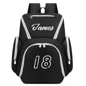 Regalo de mochila de baloncesto, bolsa deportiva personalizada con nombre/número, regalo para niño/niña, Cusotm Back to Schoolbag Negro