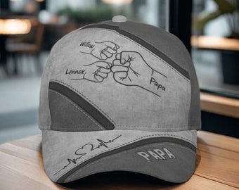 Nom personnalisé papa grand-père enfants se tenant la main casquette, cadeau pour père, grand-père, idées cadeau fête des pères, cadeau personnalisé pour grand-père