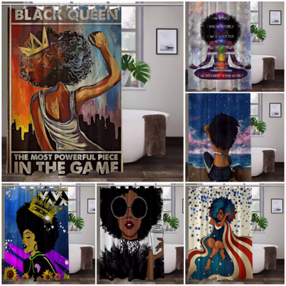 Black Queen Shower Curtain Black Girl Shower Curtain Custom Etsy