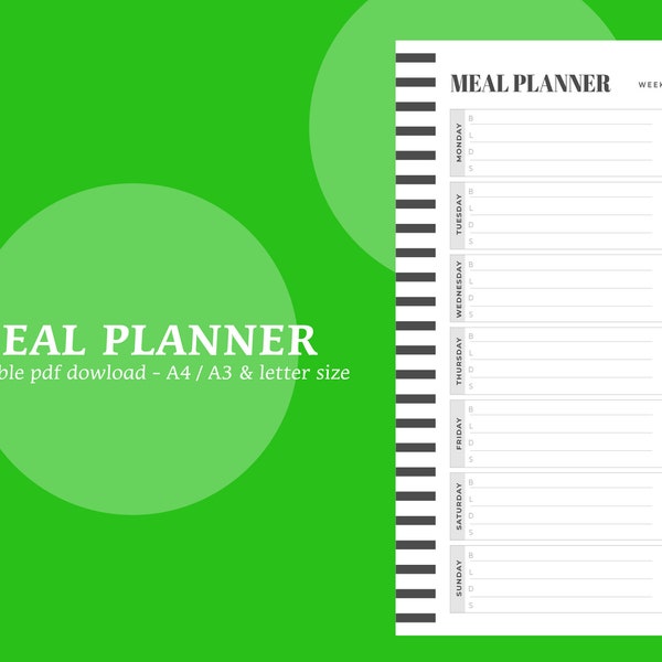 Meal Planner, Printable Planner, Planner Printable - A4  /A3