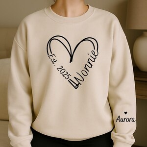 Custom Nonnie Heart Est. Sweatshirt with Kid&#39;s Name