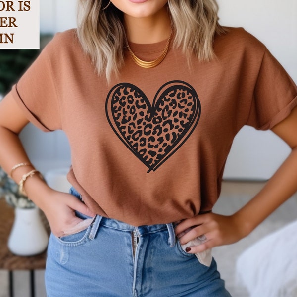 Leopard Heart Shirt, Leopard Print Heart Shirt, Leopard Heart Tee, Leopard Heart Women, Women Love Shirt, Leopard Lover Shirt