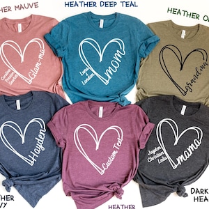 Custom Text Heart Line Shirt, Double Heart Shirt, Your Name Heart Line Shirt, Custom Grandma Shirt, Personalized Mom Shirt, Customized Heart