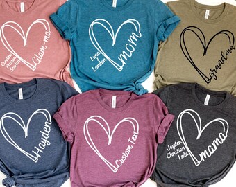 Custom Heart Line Shirt: Personalized Grandma/Mom Shirt, Customized Mommy Tee