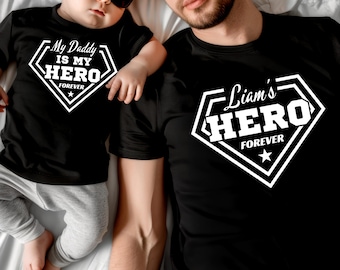 Matching Dad/Child Hero Shirts - Father's Day Personalized Tee with Kid's Name