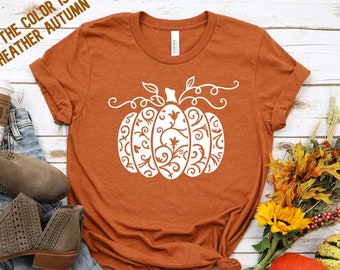 Floral Pumpkin Fall Shirt, Autumn Tee for Women
