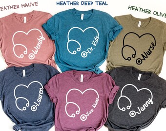 Custom Nurse Heart Shirt: Personalized Stethoscope Heart Graphic Tee with Name
