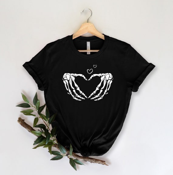 Skeleton Hand Heart T-Shirt: Halloween Love Couple Tee