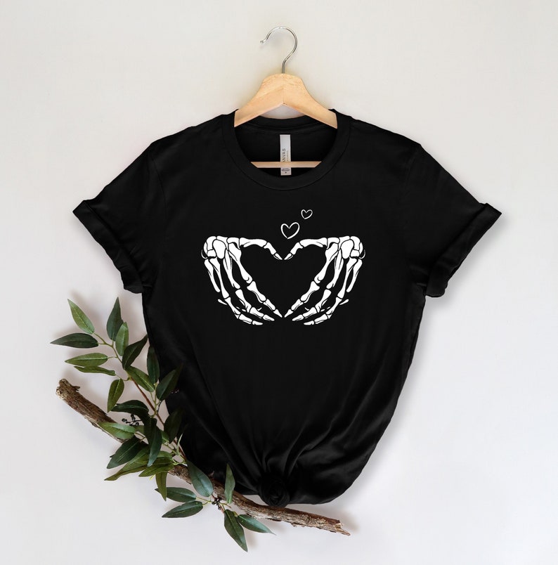 Skeleton Hand Heart T-Shirt: Halloween Love Couple Tee image 1