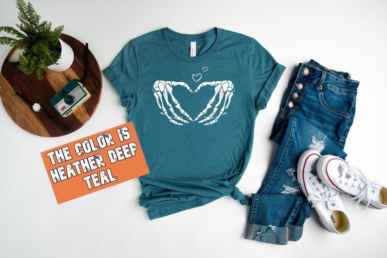 Skeleton Hand Heart T-Shirt: Halloween Love Couple Tee image 4