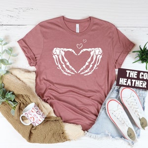 Skeleton Hand Heart T-Shirt: Halloween Love Couple Tee image 3