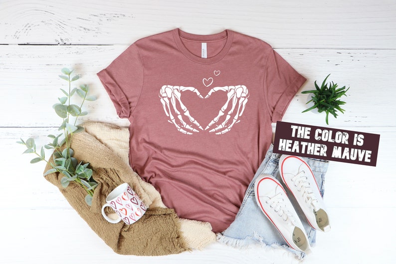 Skeleton Hand Heart T-Shirt: Halloween Love Couple Tee image 3