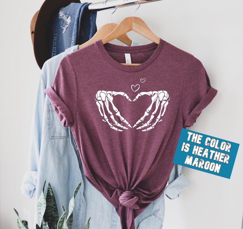Skeleton Hand Heart T-Shirt: Halloween Love Couple Tee image 2
