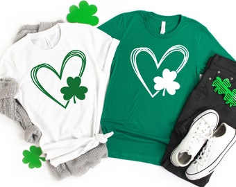 Shamrock Heart Shirt, Heart Shamrock Shirt, Clover Heart Shirt, St Patrick's Day Heart Shirt, Hand Drawn Clover Heart Shirt