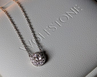 Halo Necklace with Lab Grown Diamond 4mm and 14k Gold