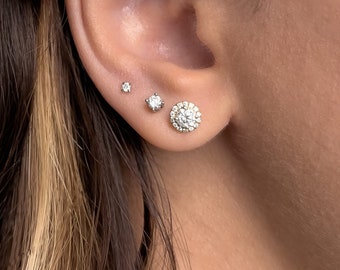 Halo Earrings with Lab Grown Diamonds and 14k Gold