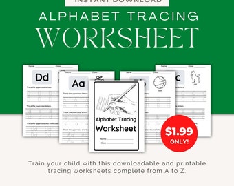 Alphabet Tracing Worksheet - Instant Download - Printable
