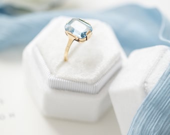 Caja de terciopelo vintage con forma hexagonal para anillos: blanco perla, individual y doble