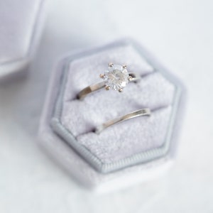 Grey Velvet Wedding Ring Box, velvet ring box, proposal box, grey ring box, hexagon ring box, Handmade, Vintage Ring box, Monogram Box image 4
