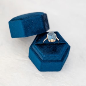 Navy Blue Velvet Ring Box, Engagement Ring Box, Single and Double Slot, Monogram Box