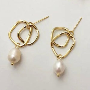 14K Gold Plated Brass  Pearl Drop Dangle Earring,Dainty Earrings,Freshwater Pearl Earrings