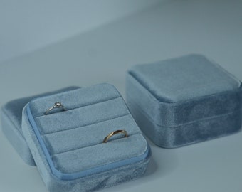 Pastell Blau Große Samt Ring Box, Schmuck Aufbewahrungsbox, Hochzeit Ring Box, Monogramm Box