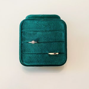 Dark Emerald Velvet Large Travel Ring Jewellery Box, Wedding Ring Box, Jewellery Storage