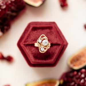 Red Velvet Ring Box, Wedding Ring Box, Proposal Ring Box, Bridal Gift, Velvet Box, Handmade, Vintage,Hexagon Ring Box, Free Shipping