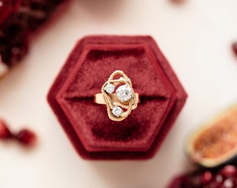 Red Velvet Hexagon Ring Box: Vintage Handmade Proposal Box,1&2 Slots
