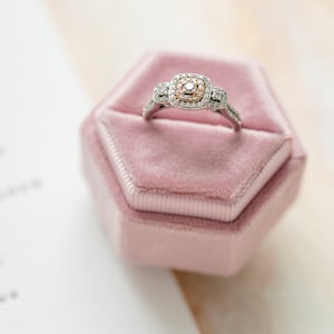 Blush Pink Velvet Hexagon Wedding Ring Box,velvet ring box,proposal box,pink ring box, handmade ring box,vintage ring box