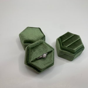 Army Green Hexagon Velvet Ring Box