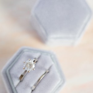 Grey Velvet Wedding Ring Box, velvet ring box, proposal box, grey ring box, hexagon ring box, Handmade, Vintage Ring box, Monogram Box image 2