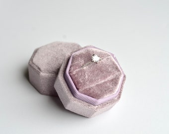 Caja octagonal para anillos de terciopelo lila: joyero para propuesta hecho a mano, 2 compartimentos