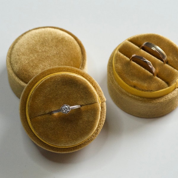 Round Yellow Mustard Velvet Ring Box