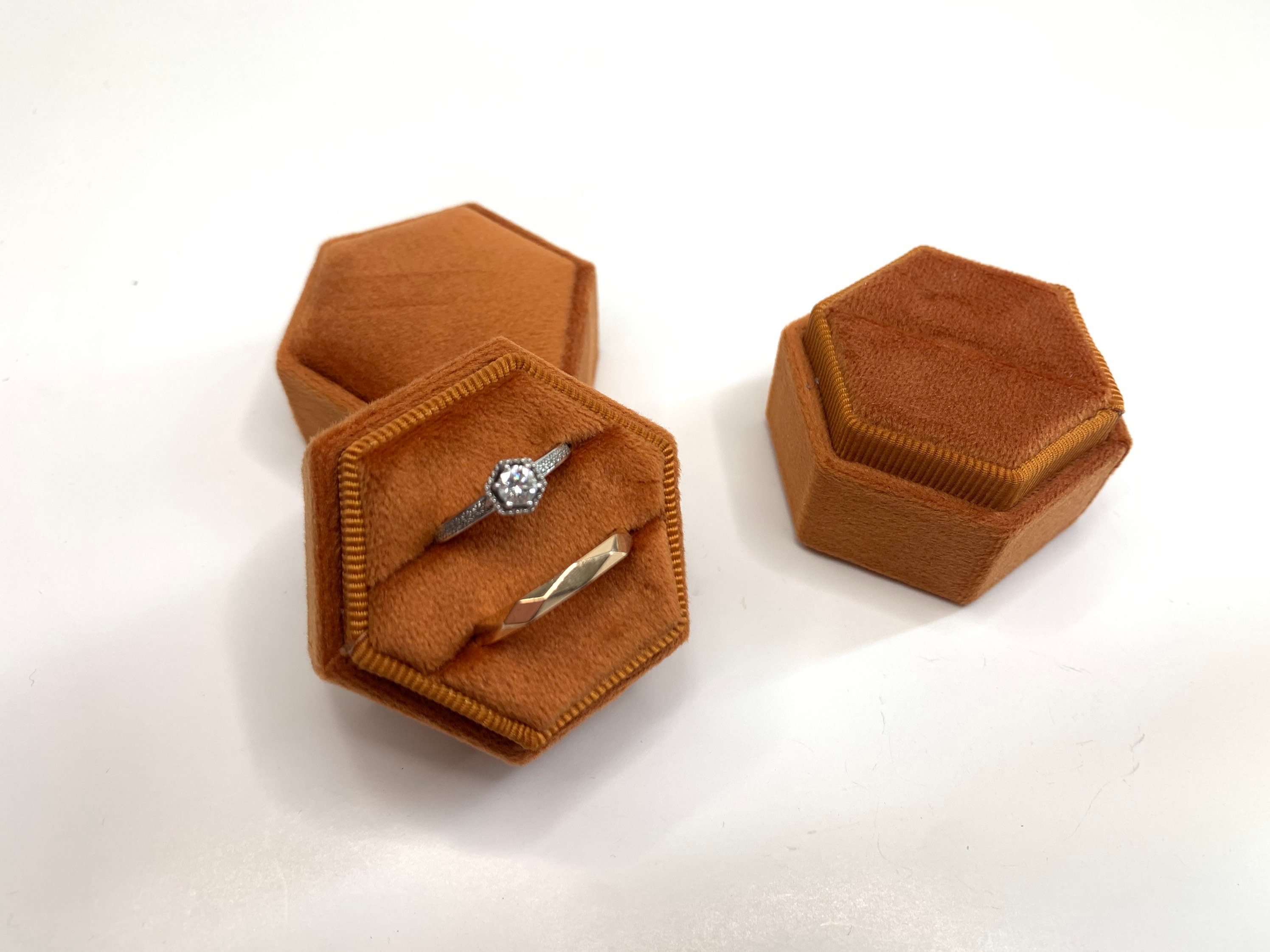 Orange Hexagon Velvet Ring Box
