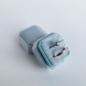 Baby Blue Velvet Ring Box: Handmade Octagon Proposal Box,2 Slots