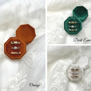 17 Colors- Triple Octagon Velvet Ring Box, Engagement Ring Box 3 Slot