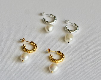 Pendientes colgantes de perla barroca bañados en oro de 18 quilates: pendientes de plata de ley