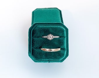 Caja para anillos de boda de terciopelo octogonal cuadrado esmeralda oscuro, caja para anillos de propuesta, caja de compromiso, caja de joyería