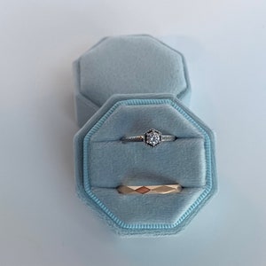 Baby Blue Octagon Velvet Wedding Ring Box, Proposal Box, Engagement Box, Jewelry ring box