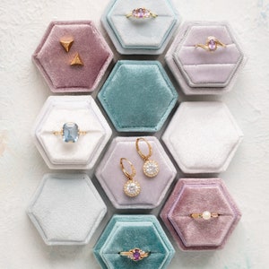 Vintage Velvet Hexagon Ring Box: Handmade Single/Double Slot