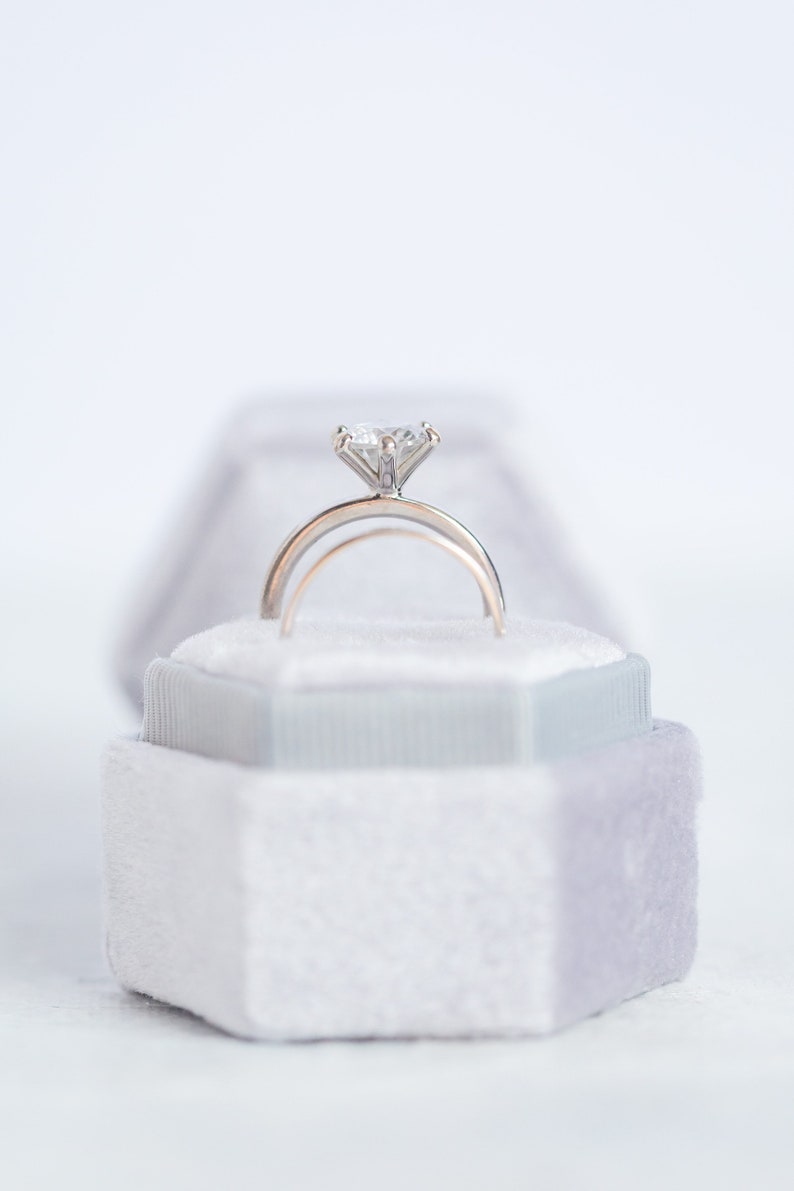 Grey Velvet Wedding Ring Box, velvet ring box, proposal box, grey ring box, hexagon ring box, Handmade, Vintage Ring box, Monogram Box image 8