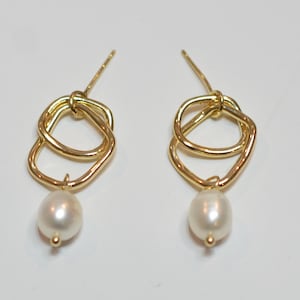 14K Gold Plated Brass  Pearl Drop Dangle Earring,Dainty Earrings,Freshwater Pearl Earrings