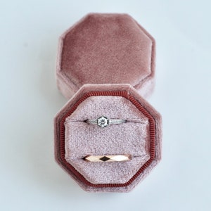 Mauve Pink Velvet Octagon Ring Box: Handmade Wedding Proposal,2 Slots