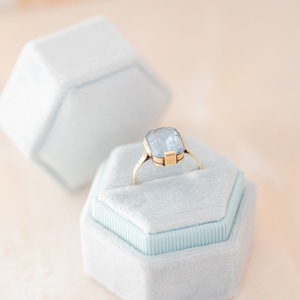 Bleu ciel, boîte à bagues en velours, boîte à bagues double et simple, boîte à bagues hexagonale, boîte à bagues pour proposition, cadeau de mariée, boîte à bagues hexagonale.