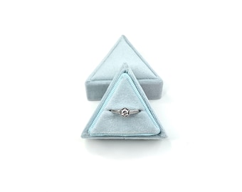 Baby Blue Triangle Velvet Ring Box, Engagement Ring Box, Jewelry Storage Box