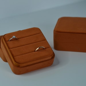 Orange Large Velvet Ring Box, Jewelry Storage Box, Wedding Ring Box, Monogram Box