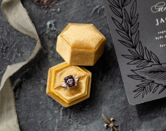 Yellow Mustard Velvet Hexagon Ring Box: Handmade Bridal Gift,1&2 Slots
