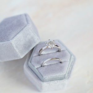 Grey Velvet Wedding Ring Box, velvet ring box, proposal box, grey ring box, hexagon ring box, Handmade, Vintage Ring box, Monogram Box image 9
