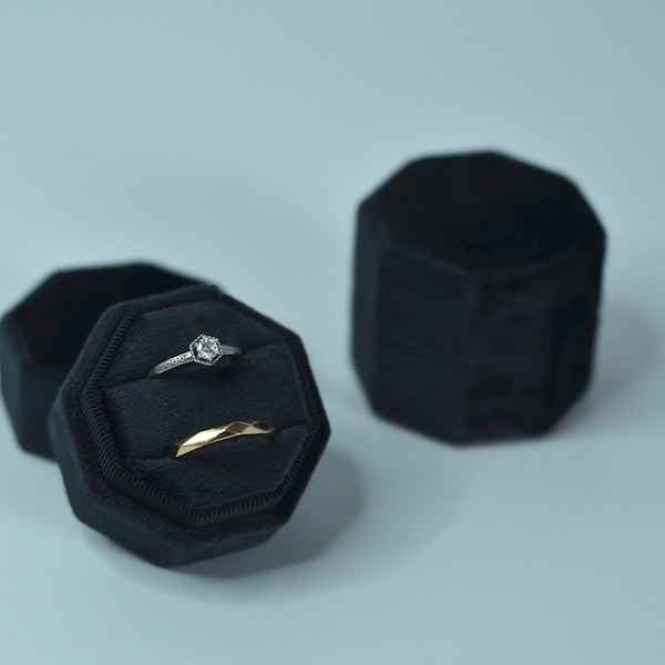 Black Octagon Velvet Wedding Ring Box